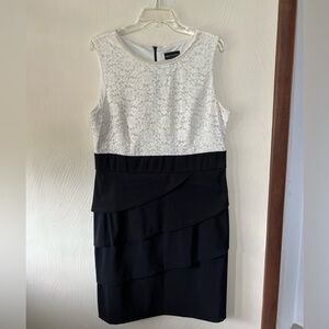 White and Black Formal Dress with pearl trim